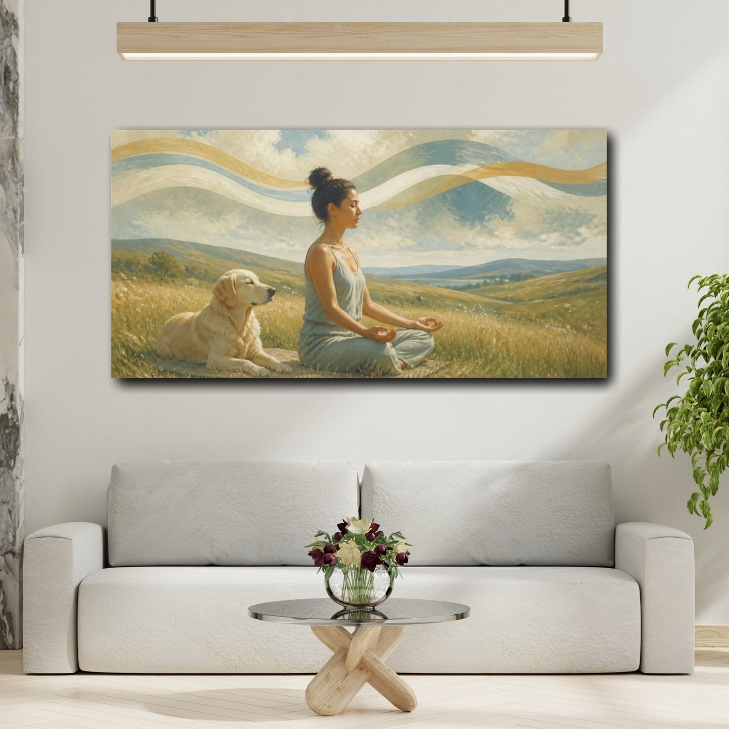 Mockup 2. Yoga Meditation With Dog shown as canvas print