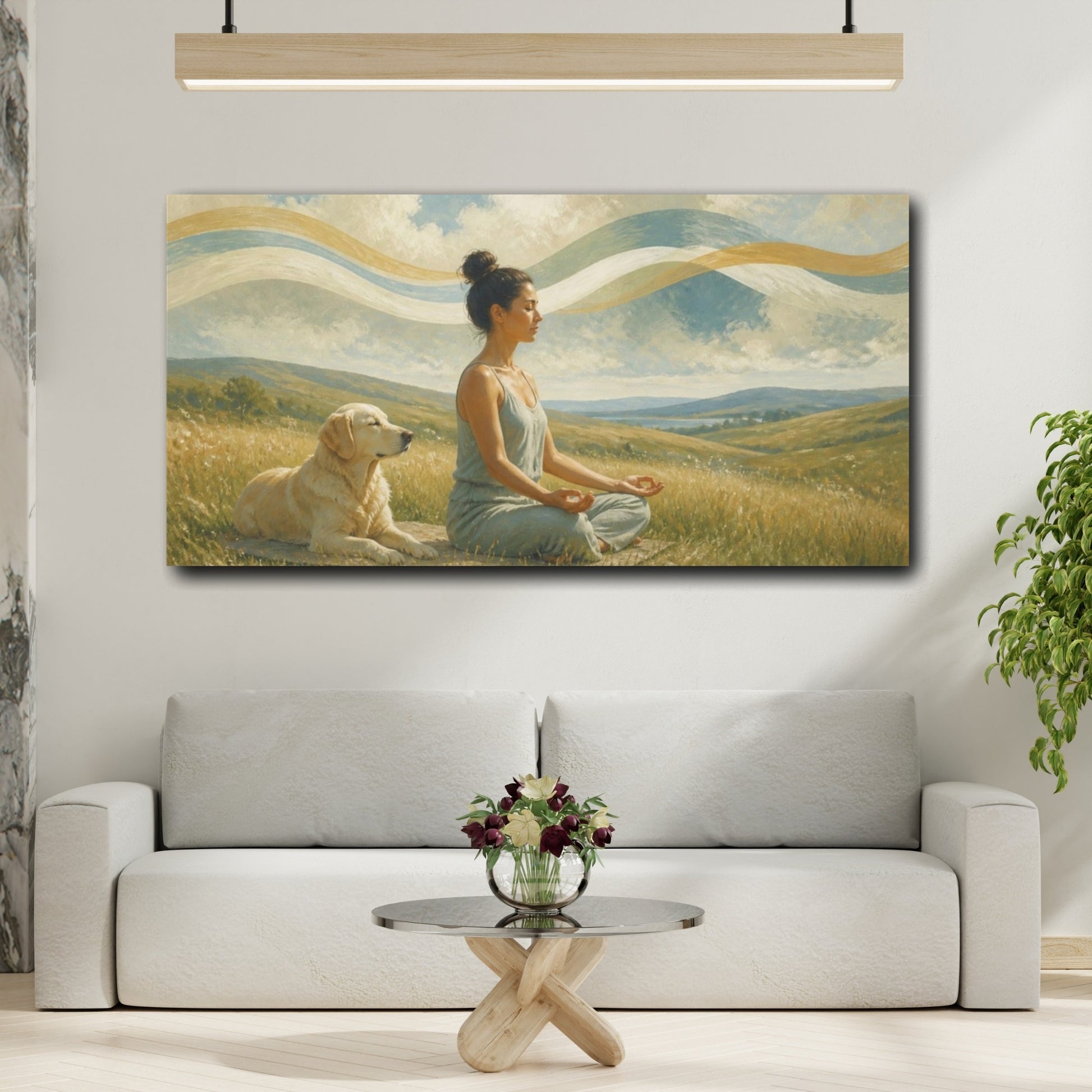 Mockup 2. Yoga Meditation With Dog shown as canvas print