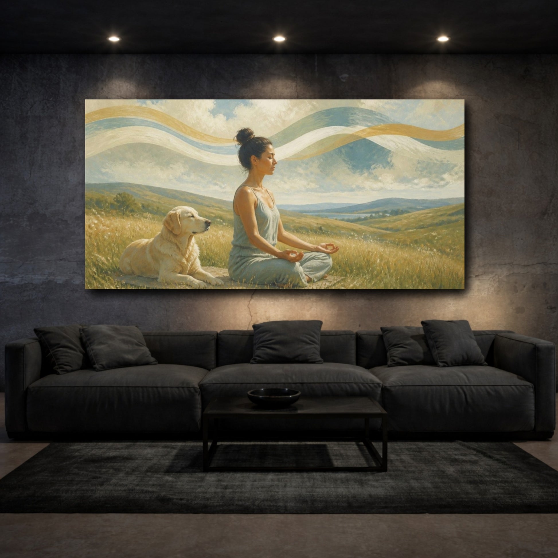 Mockup 3. Yoga Meditation With Dog shown as canvas print