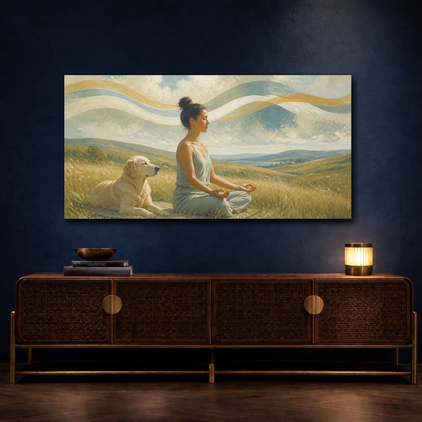Mockup 4. Yoga Meditation With Dog shown as canvas print