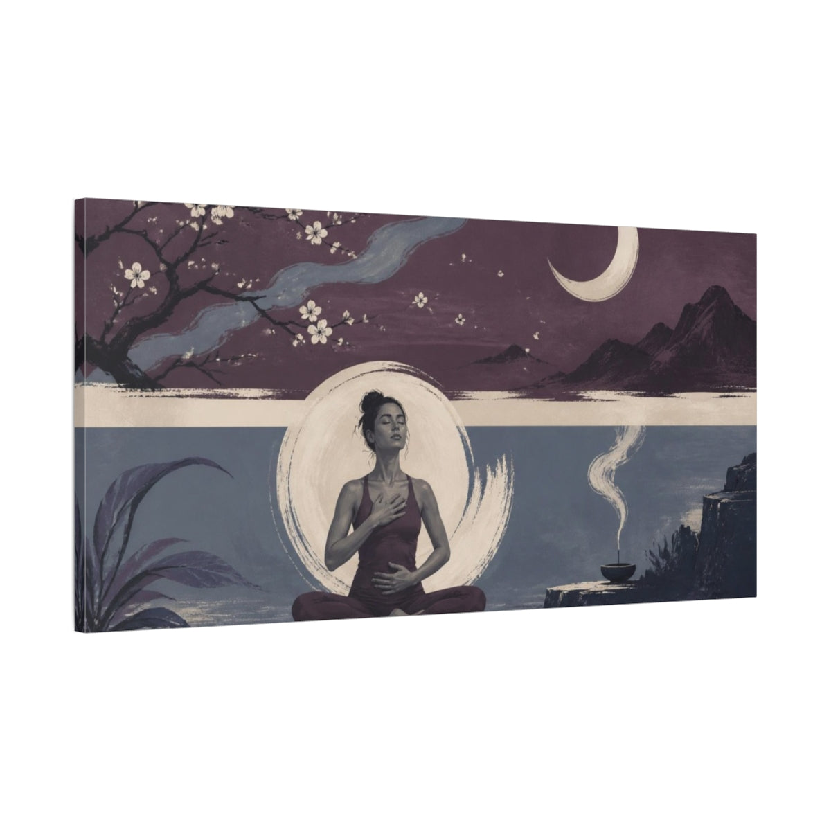 Main Mockup. Yoga Meditation Woman shown as canvas print