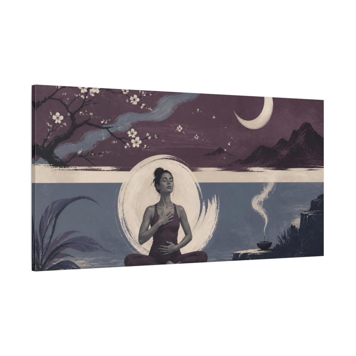 Side Mockup 2. Yoga Meditation Woman shown as canvas print