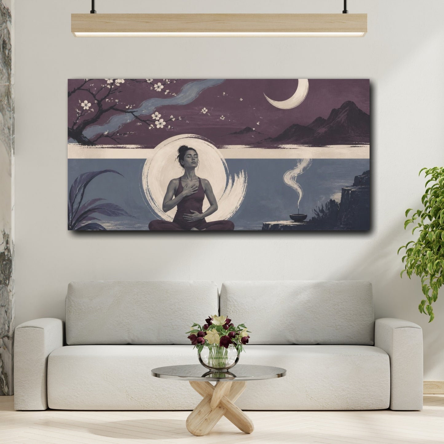 Mockup 2. Yoga Meditation Woman shown as canvas print