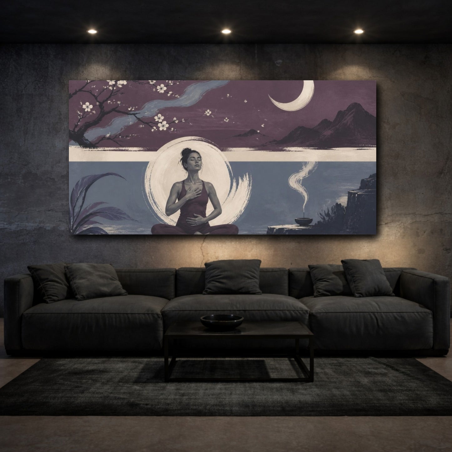 Mockup 3. Yoga Meditation Woman shown as canvas print