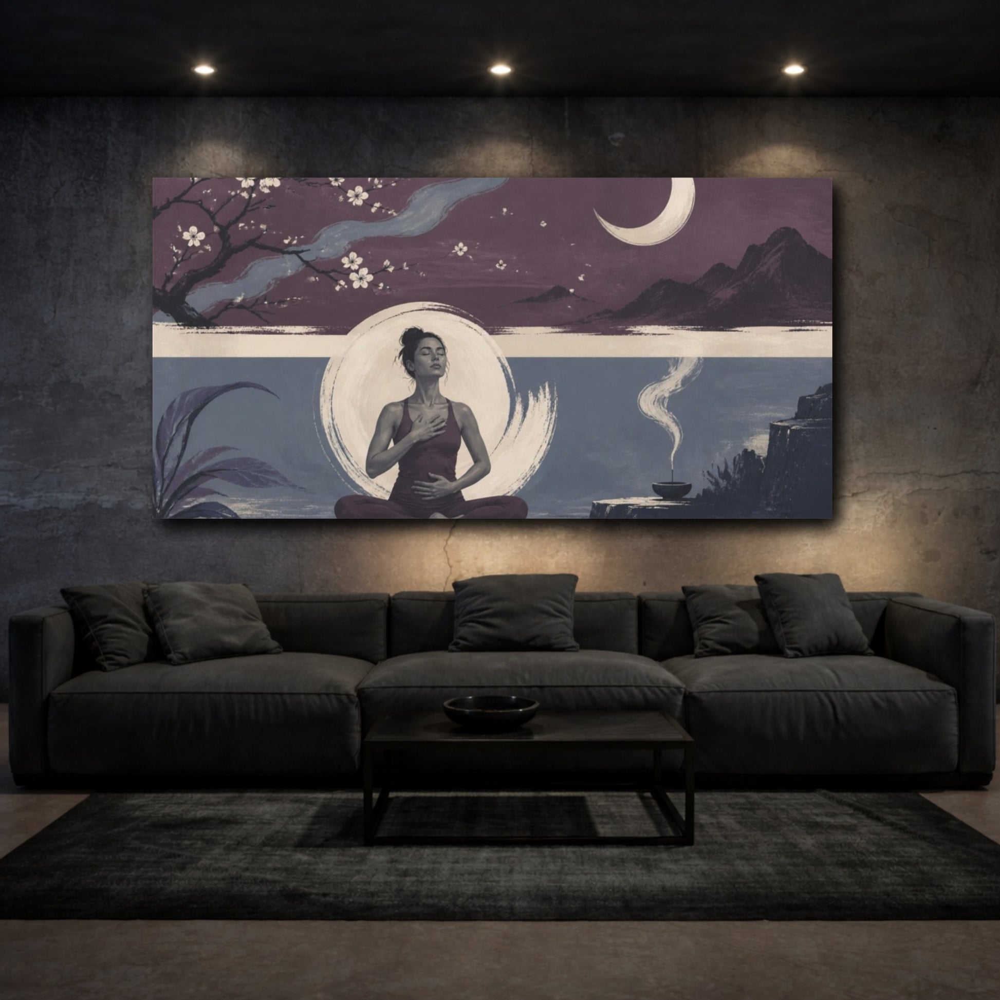 Mockup 3. Yoga Meditation Woman shown as canvas print