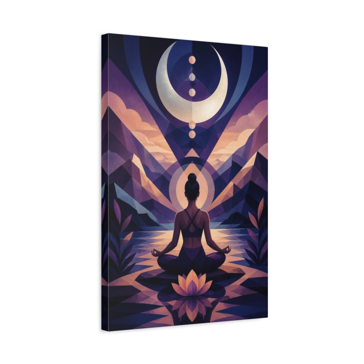 Side Mockup 3. Yoga Moon Meditation shown as canvas print