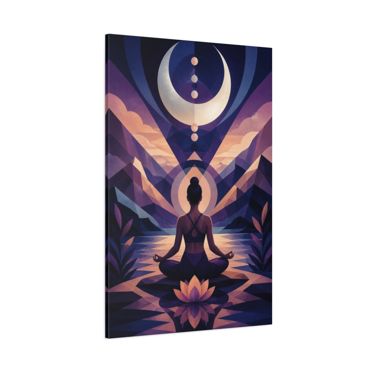 Side Mockup 1. Yoga Moon Meditation shown as canvas print