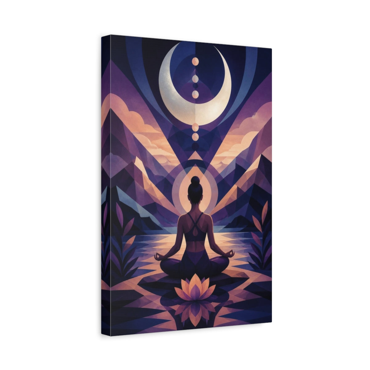 Side Mockup 4. Yoga Moon Meditation shown as canvas print