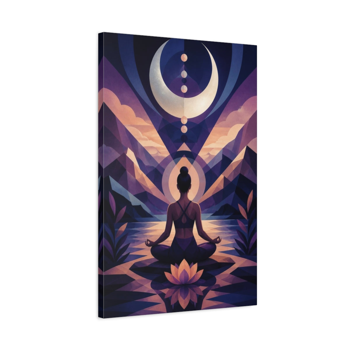 Side Mockup 2. Yoga Moon Meditation shown as canvas print
