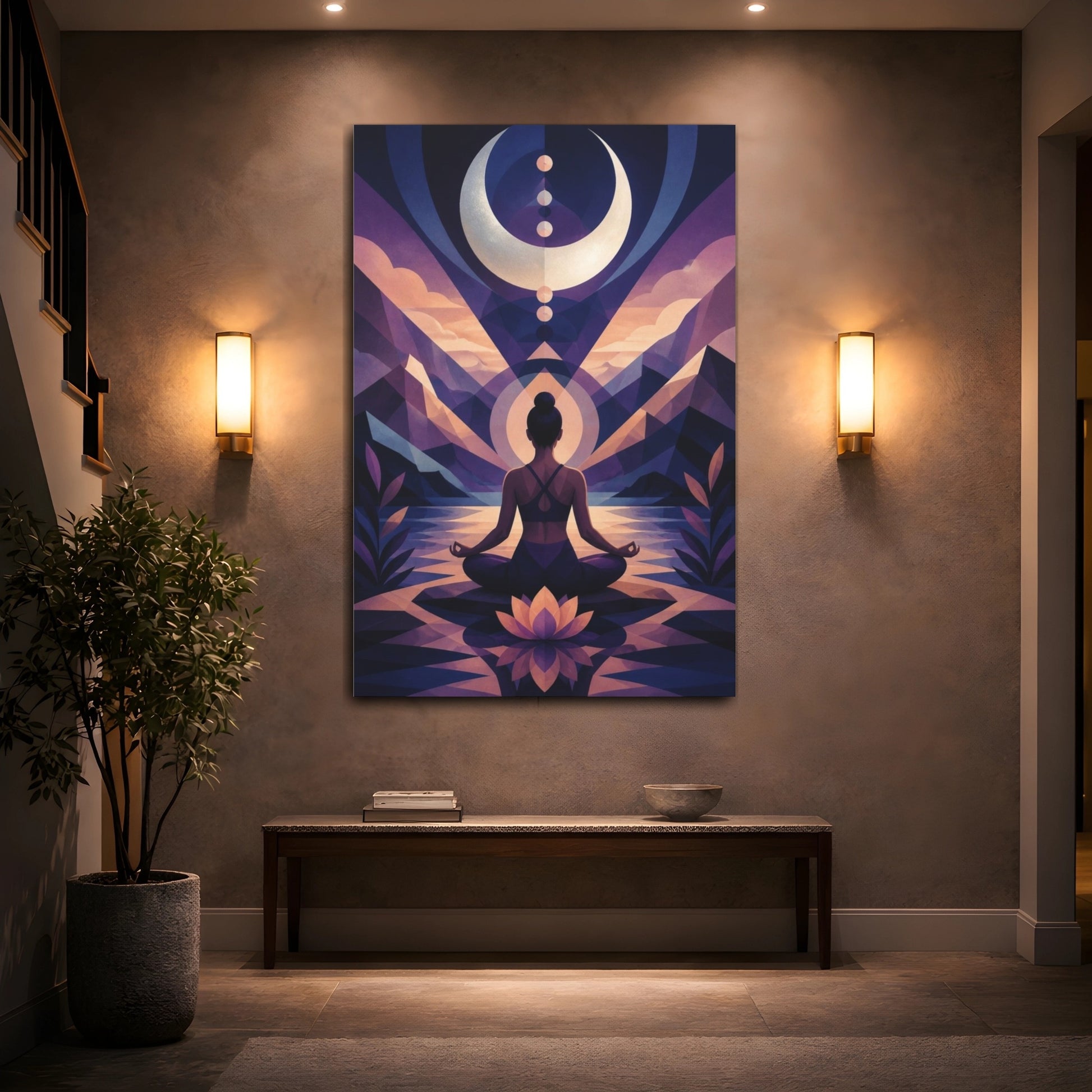 Mockup 2. Yoga Moon Meditation shown as canvas print