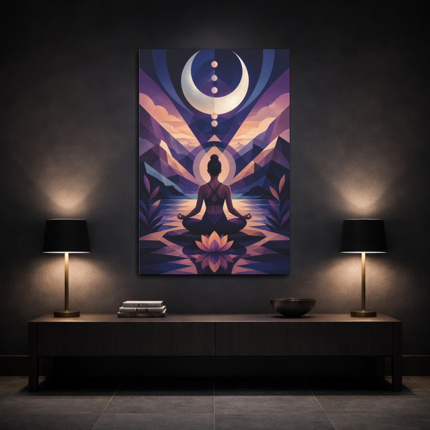 Mockup 3. Yoga Moon Meditation shown as canvas print