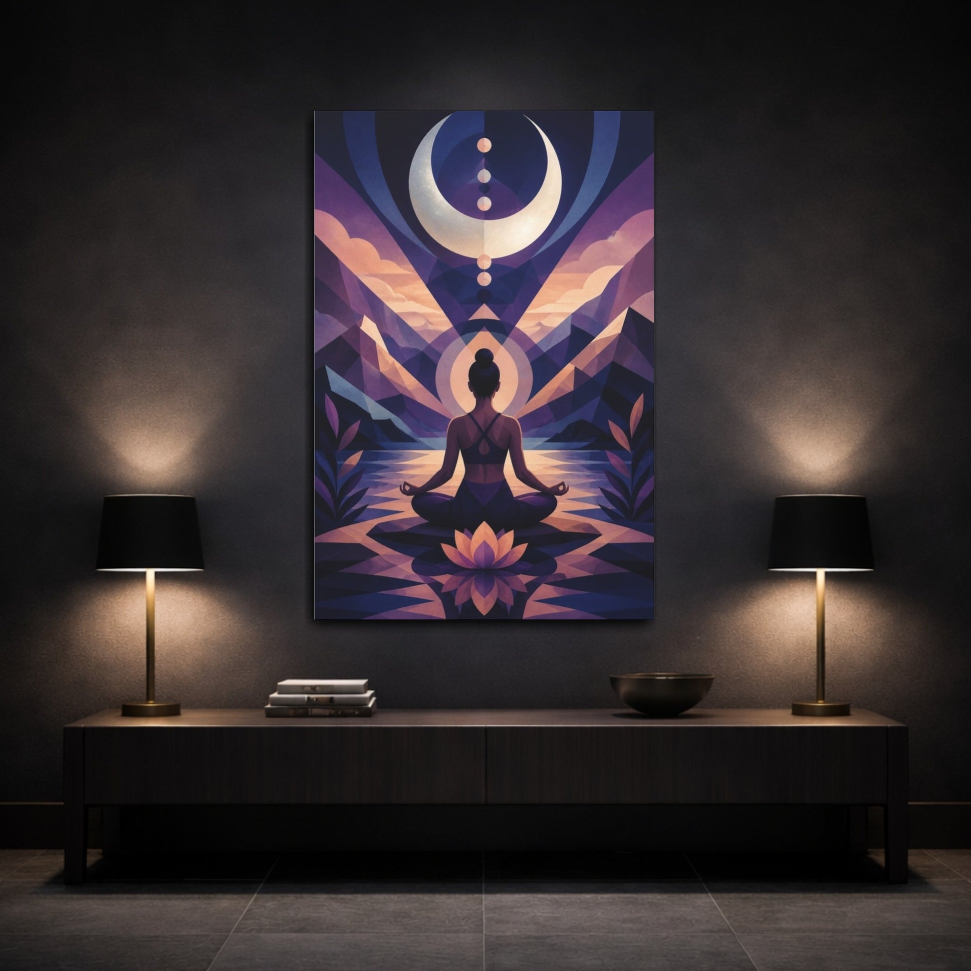 Mockup 3. Yoga Moon Meditation shown as canvas print