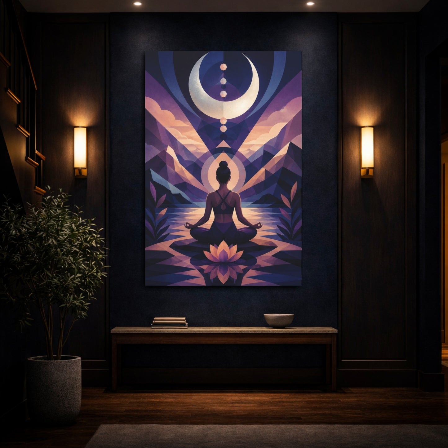 Mockup 4. Yoga Moon Meditation shown as canvas print
