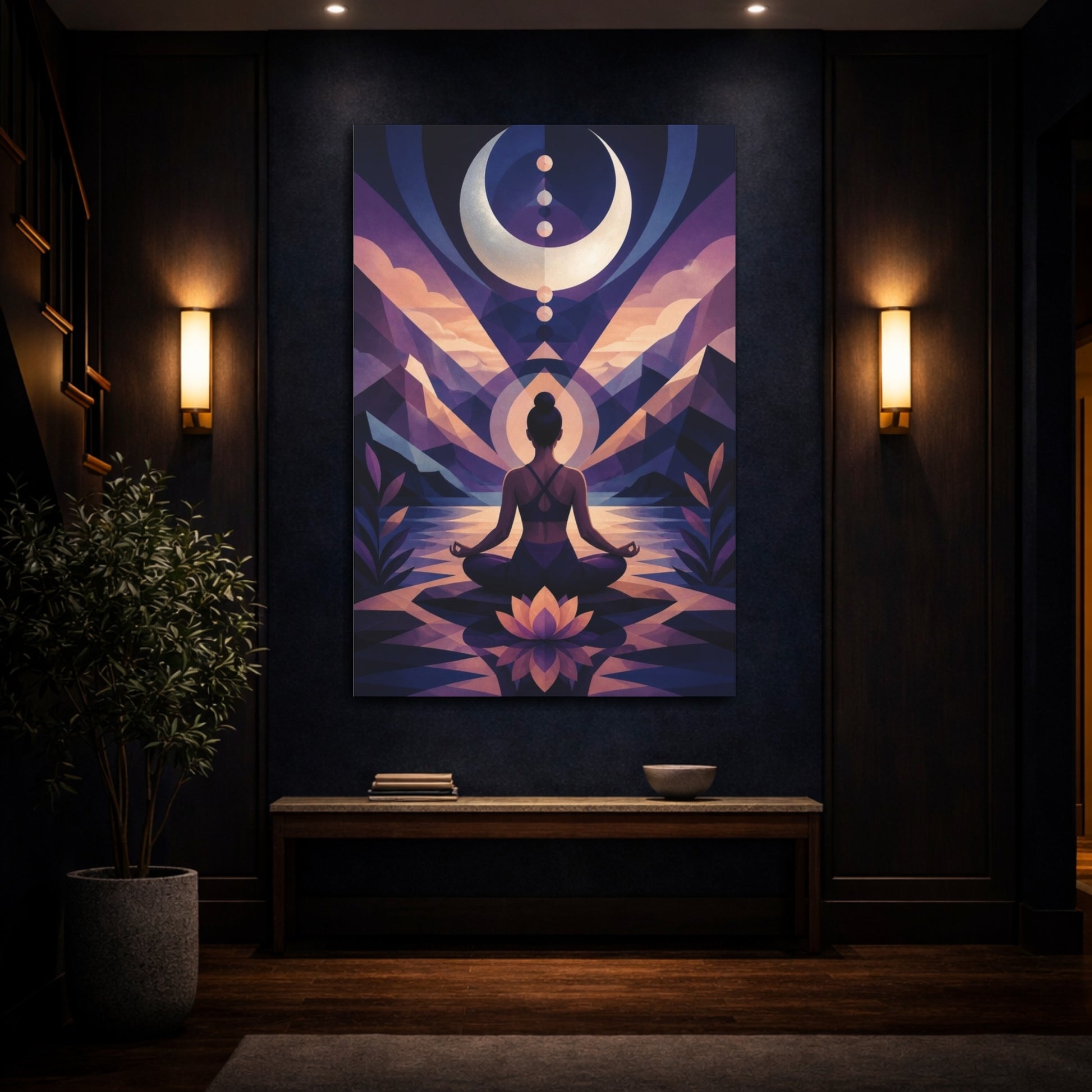 Mockup 4. Yoga Moon Meditation shown as canvas print