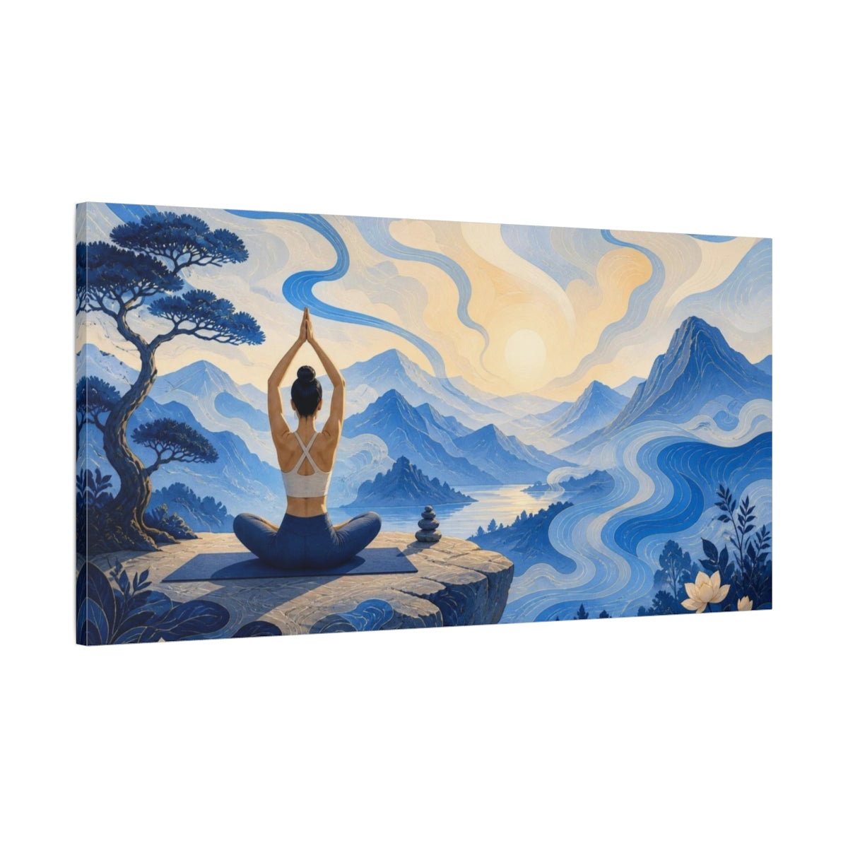 Main Mockup. Yoga Mountain Meditation shown as canvas print