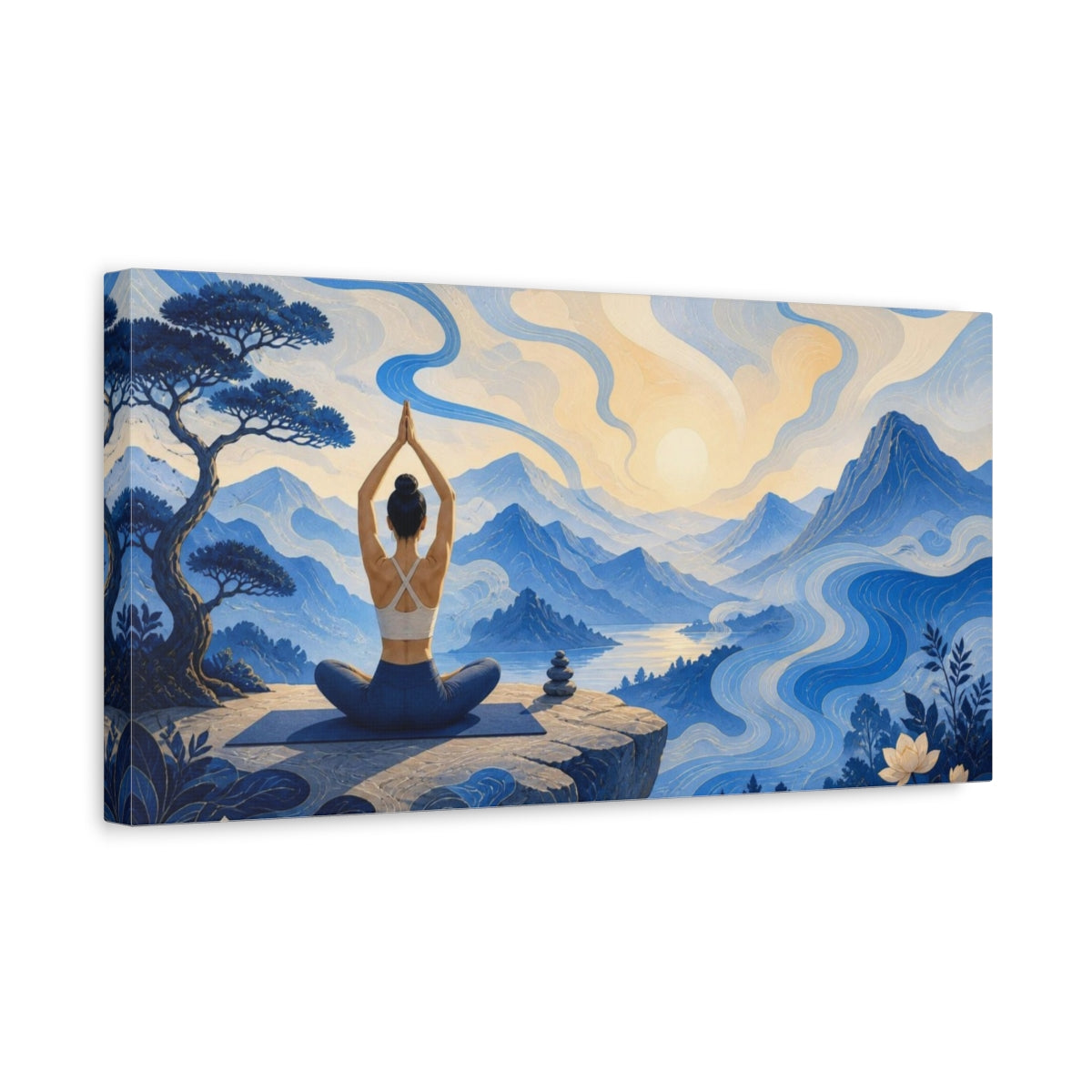 Side Mockup 3. Yoga Mountain Meditation shown as canvas print