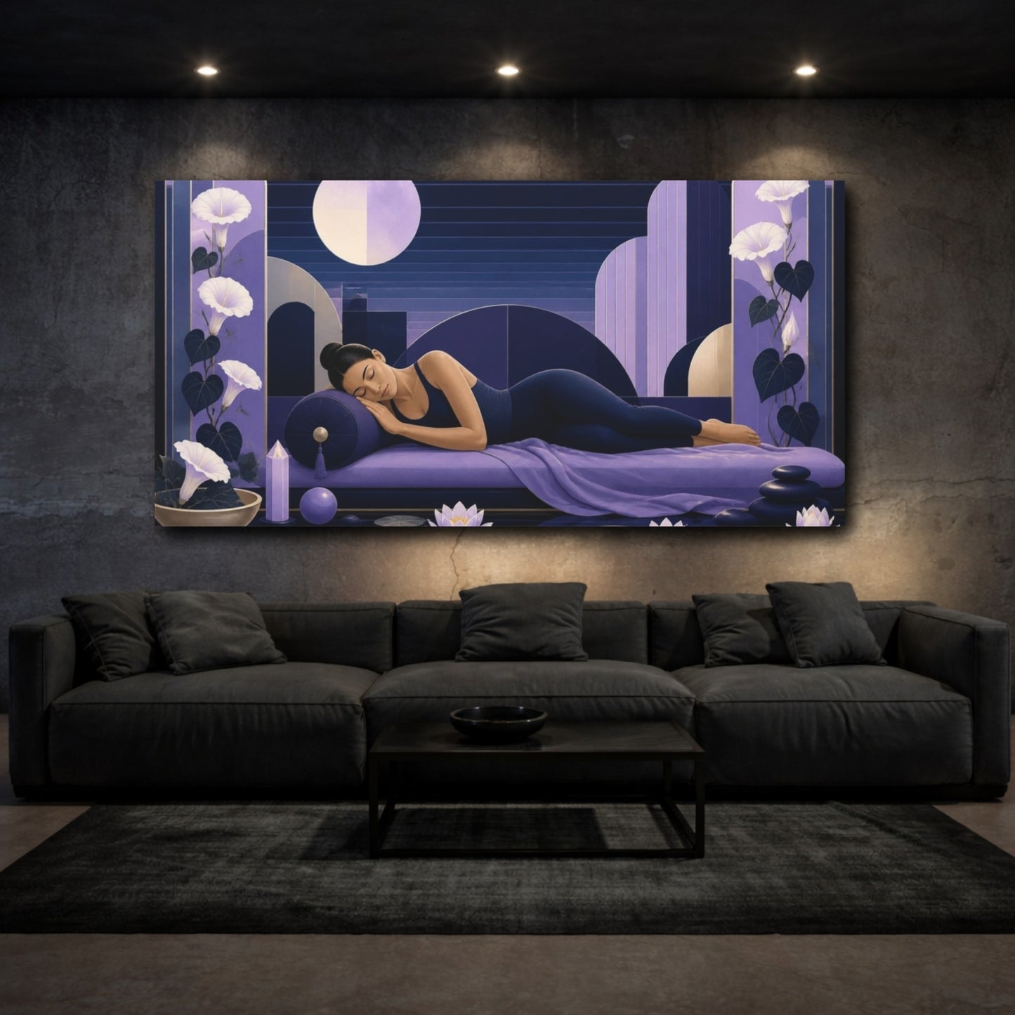 Mockup 3. Yoga Resting Woman shown as canvas print