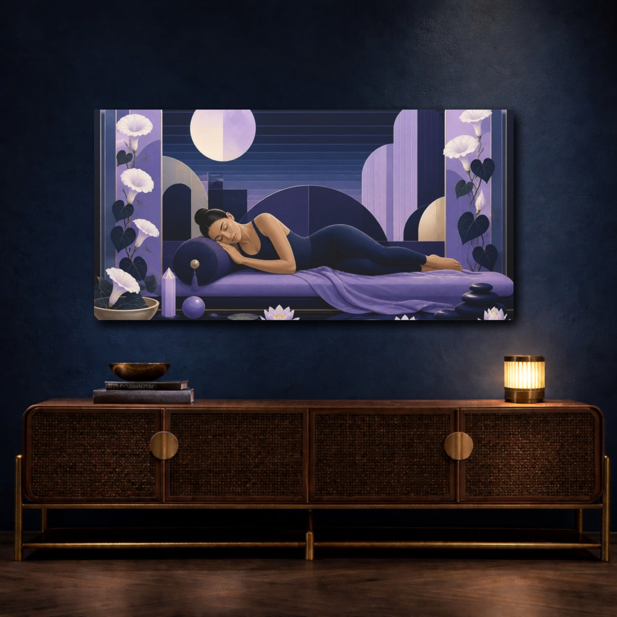 Mockup 4. Yoga Resting Woman shown as canvas print