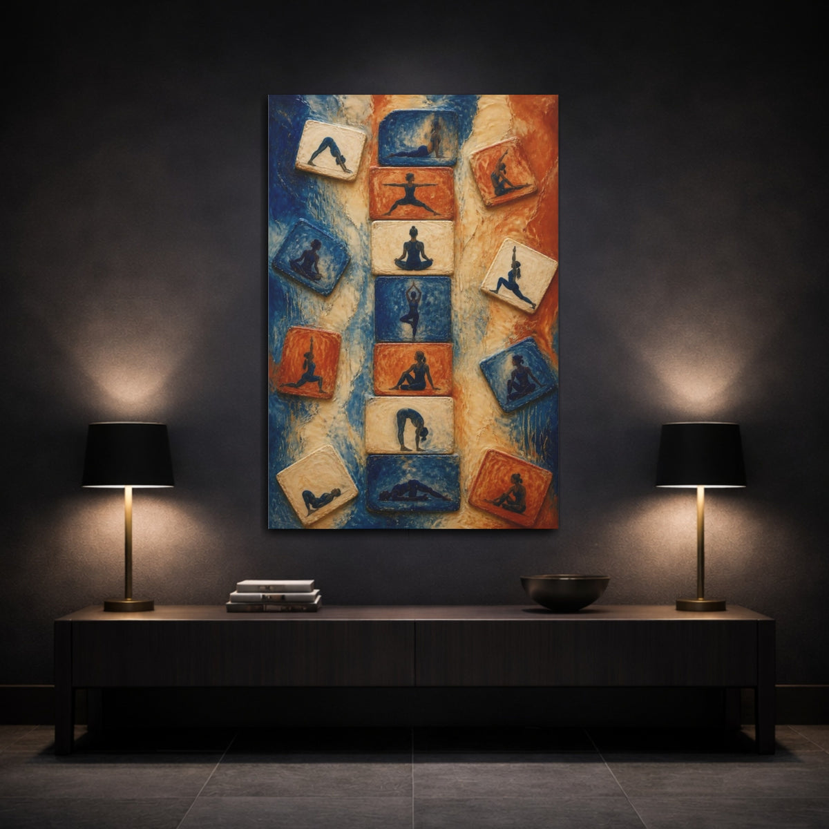 Mockup 3. Yoga Tile Sequence shown as canvas print