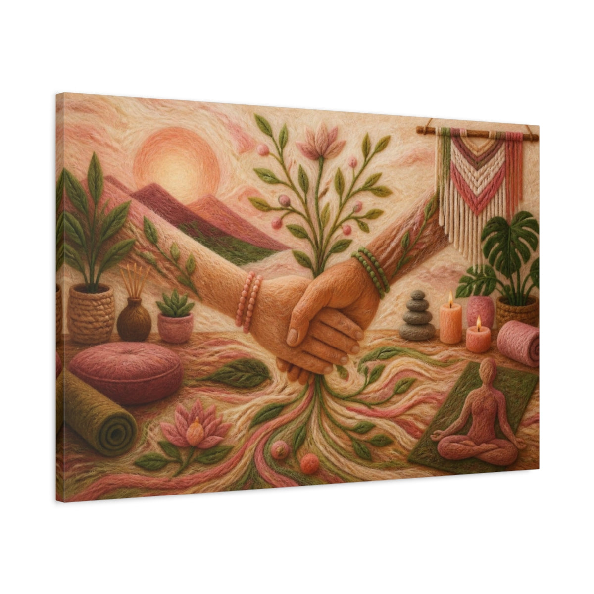 Main Mockup. Yoga Unity Hands shown as canvas print
