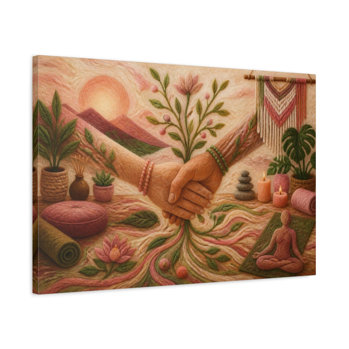 Side Mockup 2. Yoga Unity Hands shown as canvas print