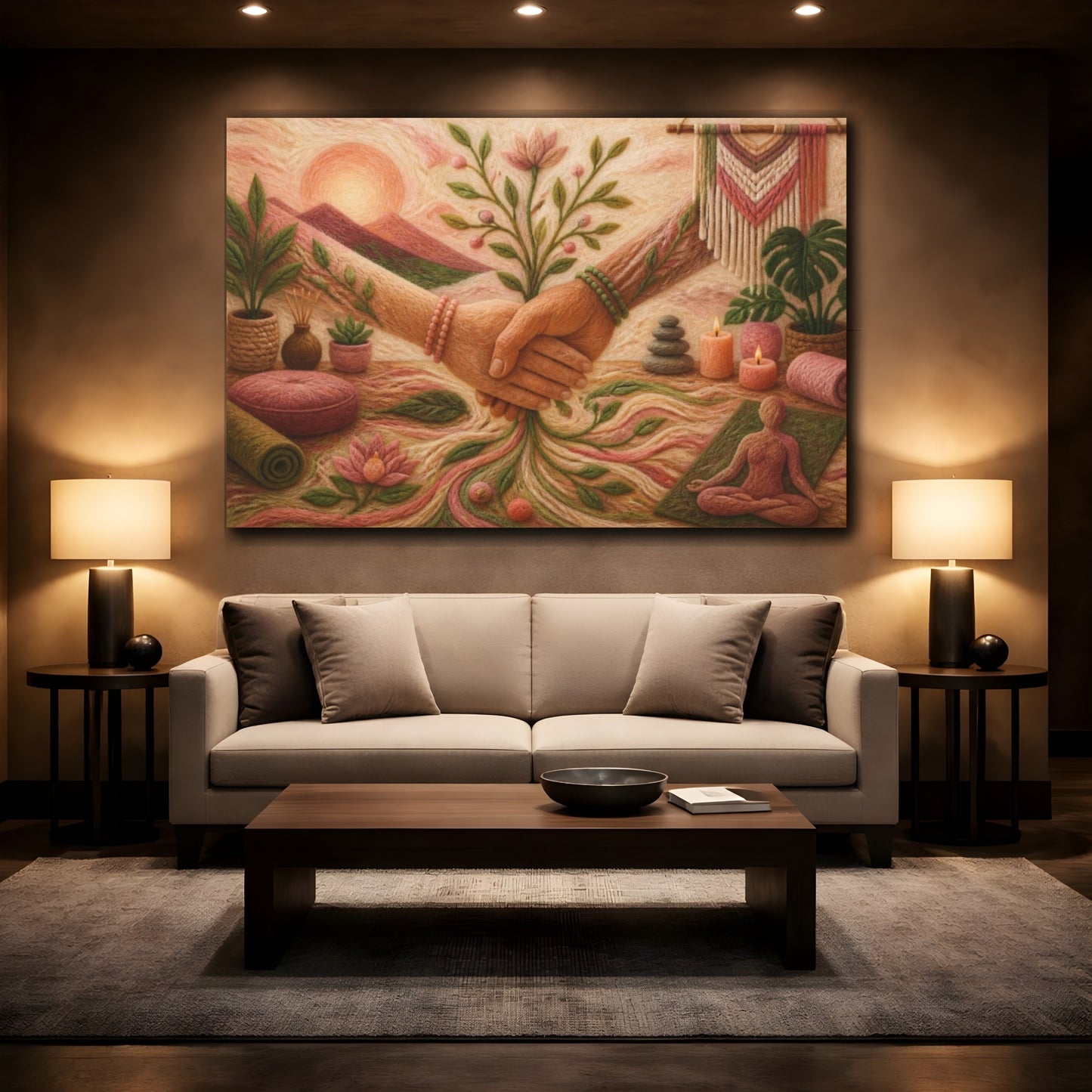 Mockup 2. Yoga Unity Hands shown as canvas print