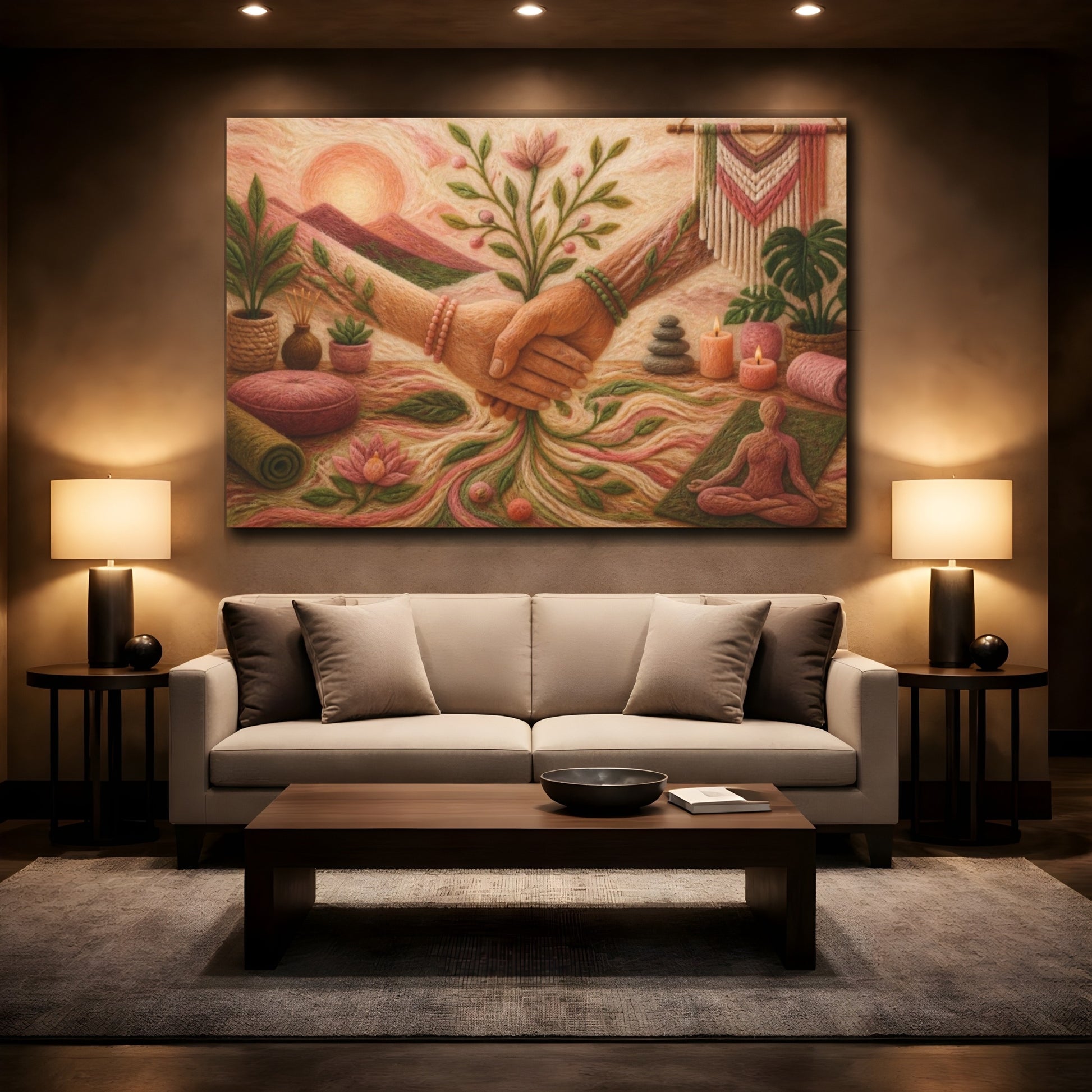 Mockup 2. Yoga Unity Hands shown as canvas print