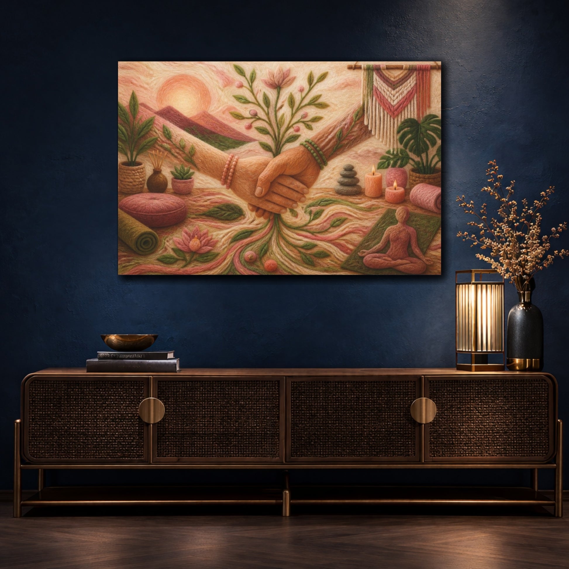 Mockup 4. Yoga Unity Hands shown as canvas print