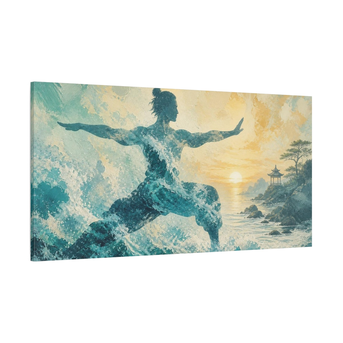 Side Mockup 2. Yoga Warrior Silhouette shown as canvas print