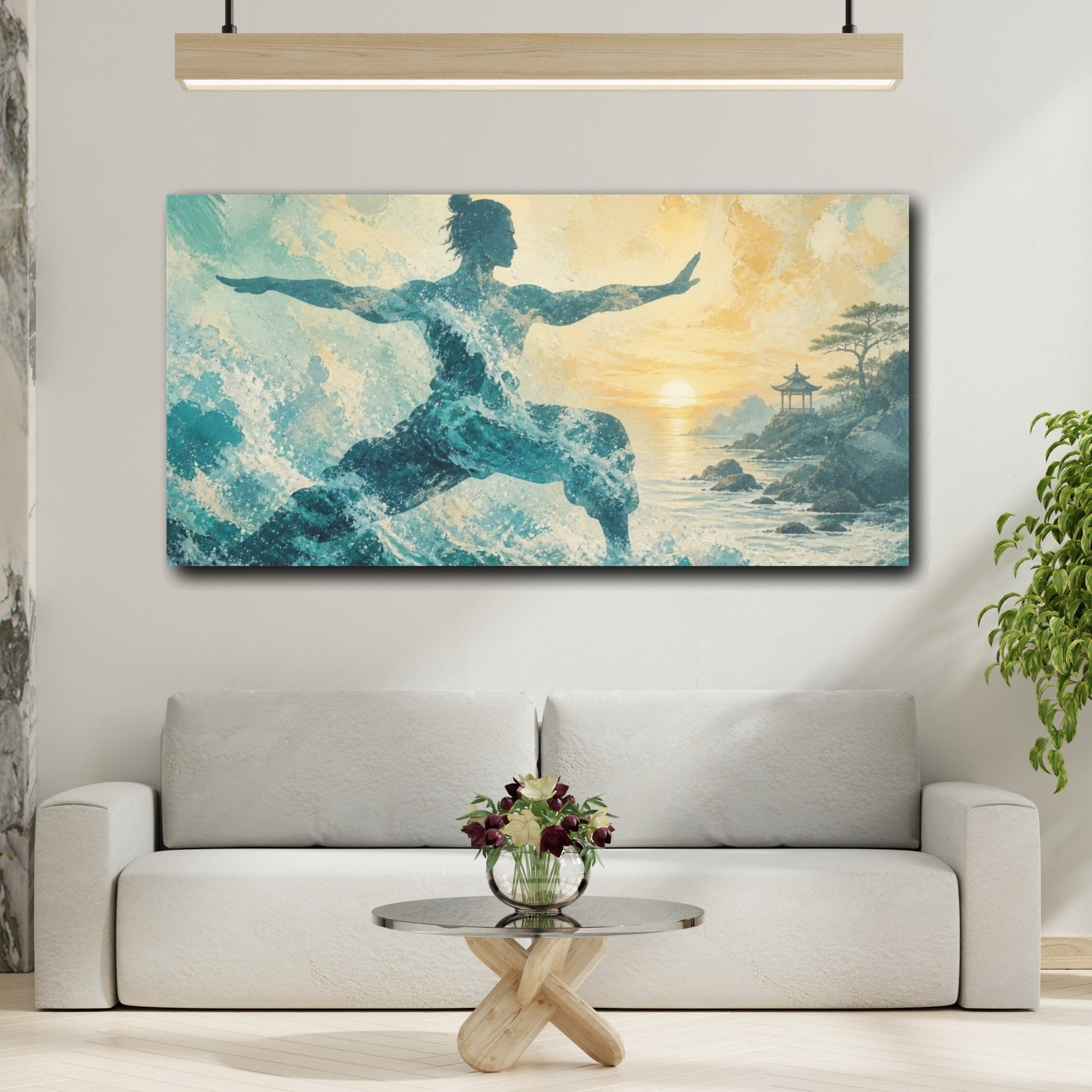 Mockup 2. Yoga Warrior Silhouette shown as canvas print