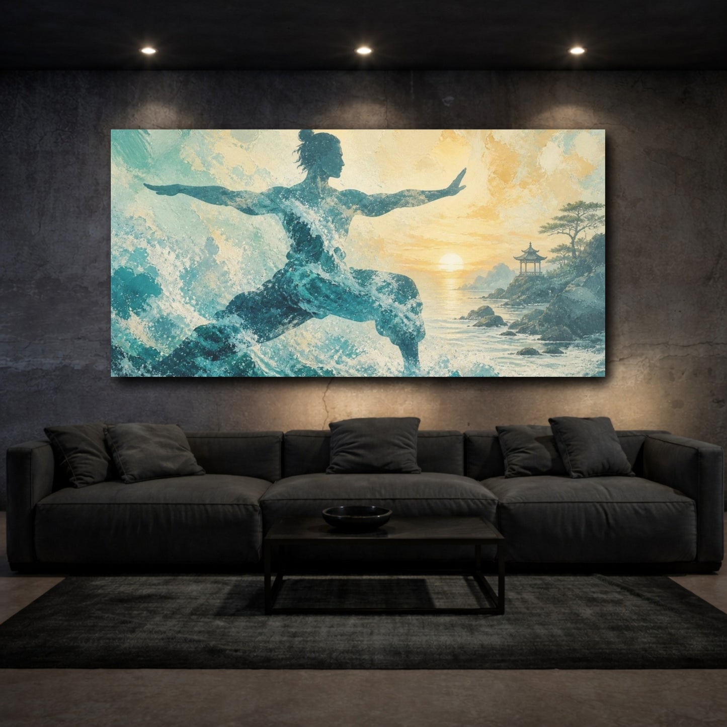 Mockup 3. Yoga Warrior Silhouette shown as canvas print