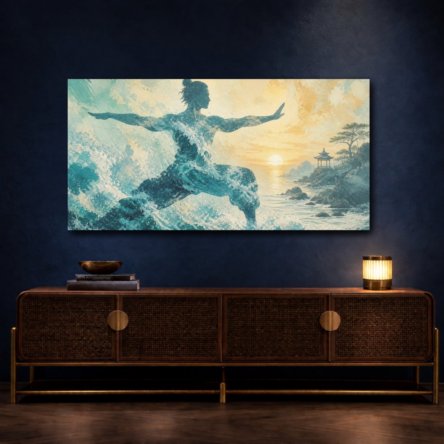 Mockup 4. Yoga Warrior Silhouette shown as canvas print