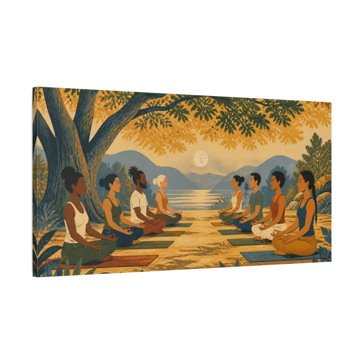 Main Mockup. Yoga Wellness Group Sunset Large Tree shown as canvas print