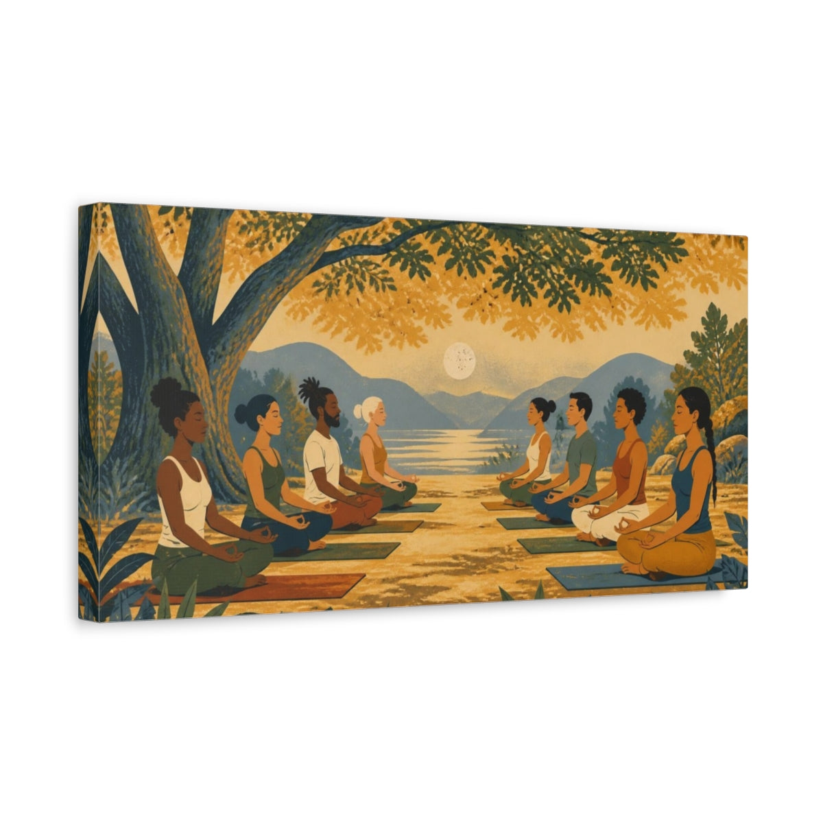 Side Mockup 3. Yoga Wellness Group Sunset Large Tree shown as canvas print