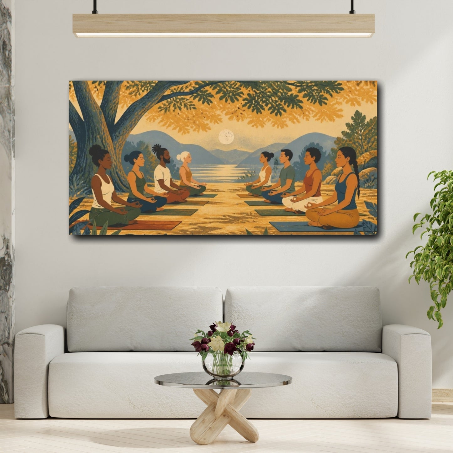 Mockup 2. Yoga Wellness Group Sunset Large Tree shown as canvas print
