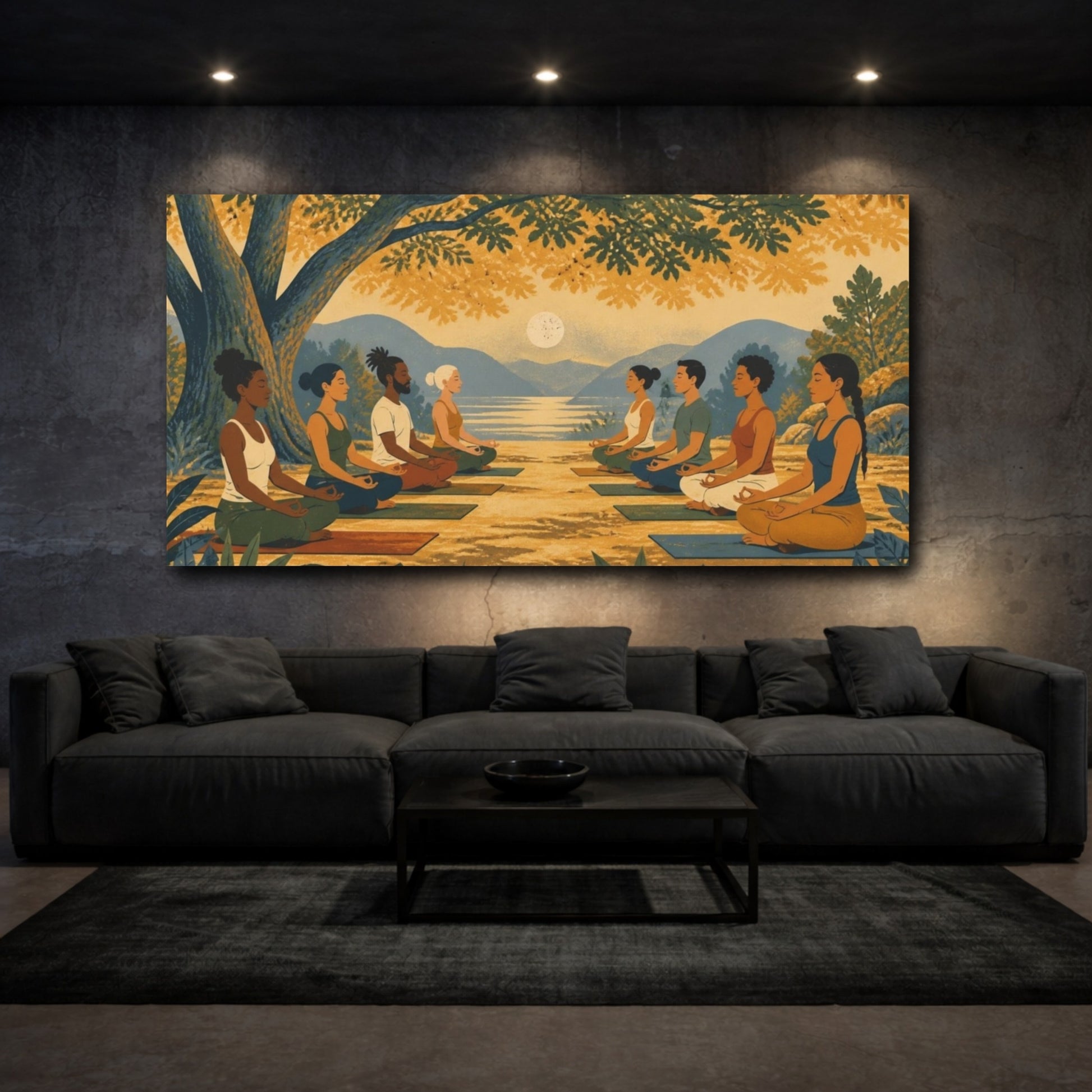 Mockup 3. Yoga Wellness Group Sunset Large Tree shown as canvas print