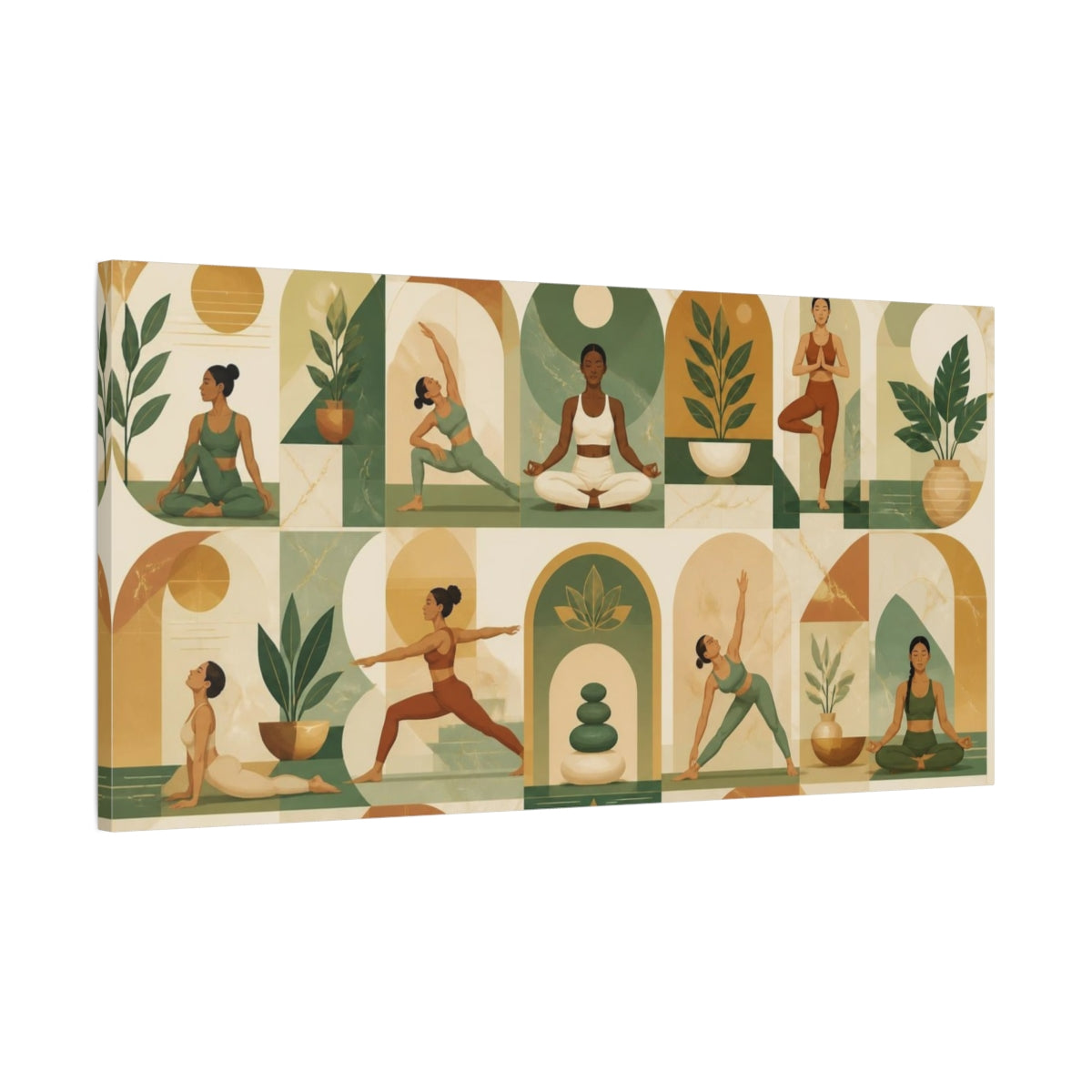 Main Mockup. Yoga Wellness Poses Marble Arches Potted shown as canvas print