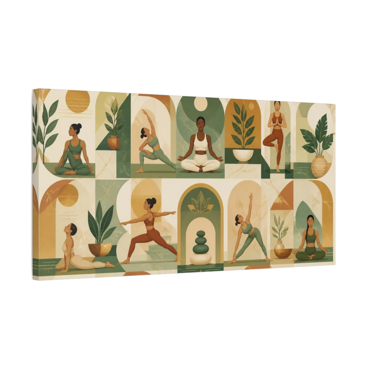 Side Mockup 1. Yoga Wellness Poses Marble Arches Potted shown as canvas print