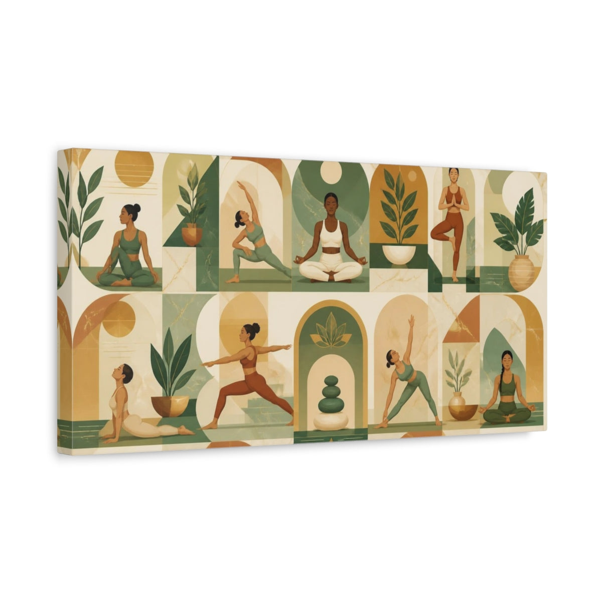 Side Mockup 3. Yoga Wellness Poses Marble Arches Potted shown as canvas print
