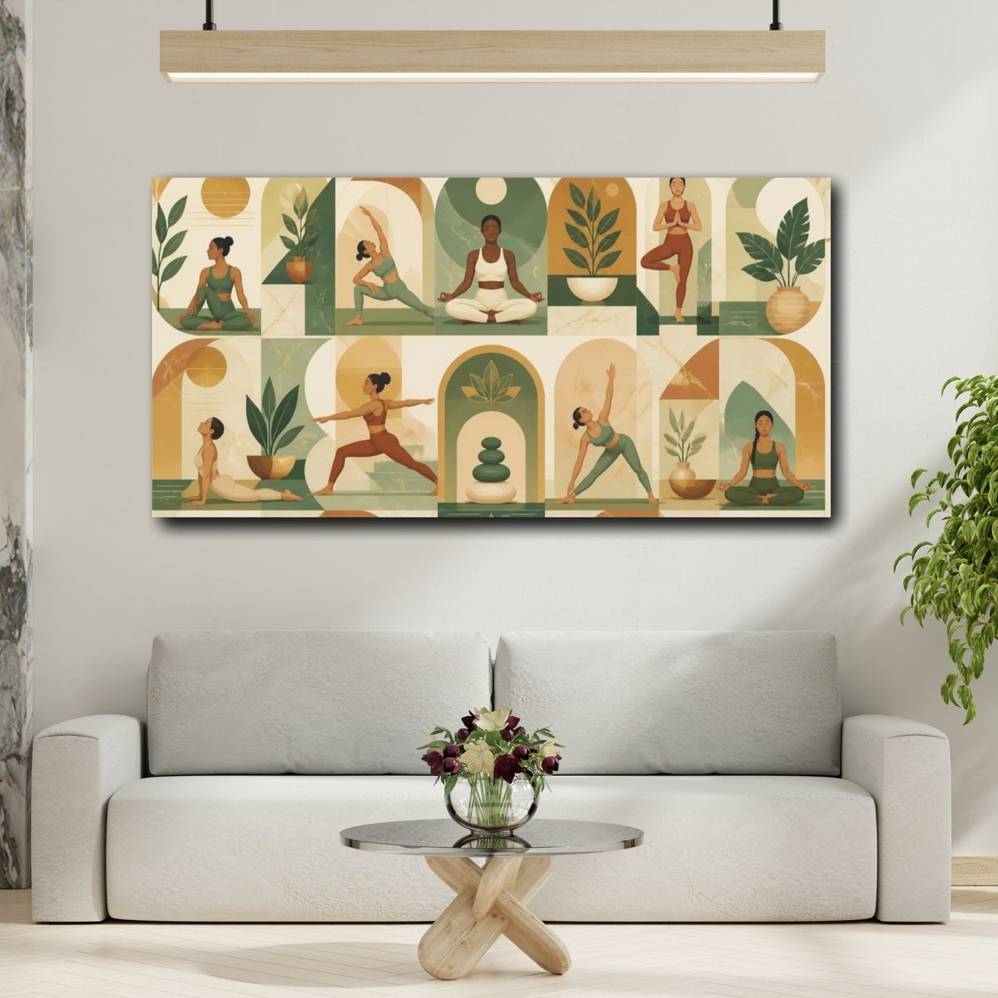 Mockup 2. Yoga Wellness Poses Marble Arches Potted shown as canvas print