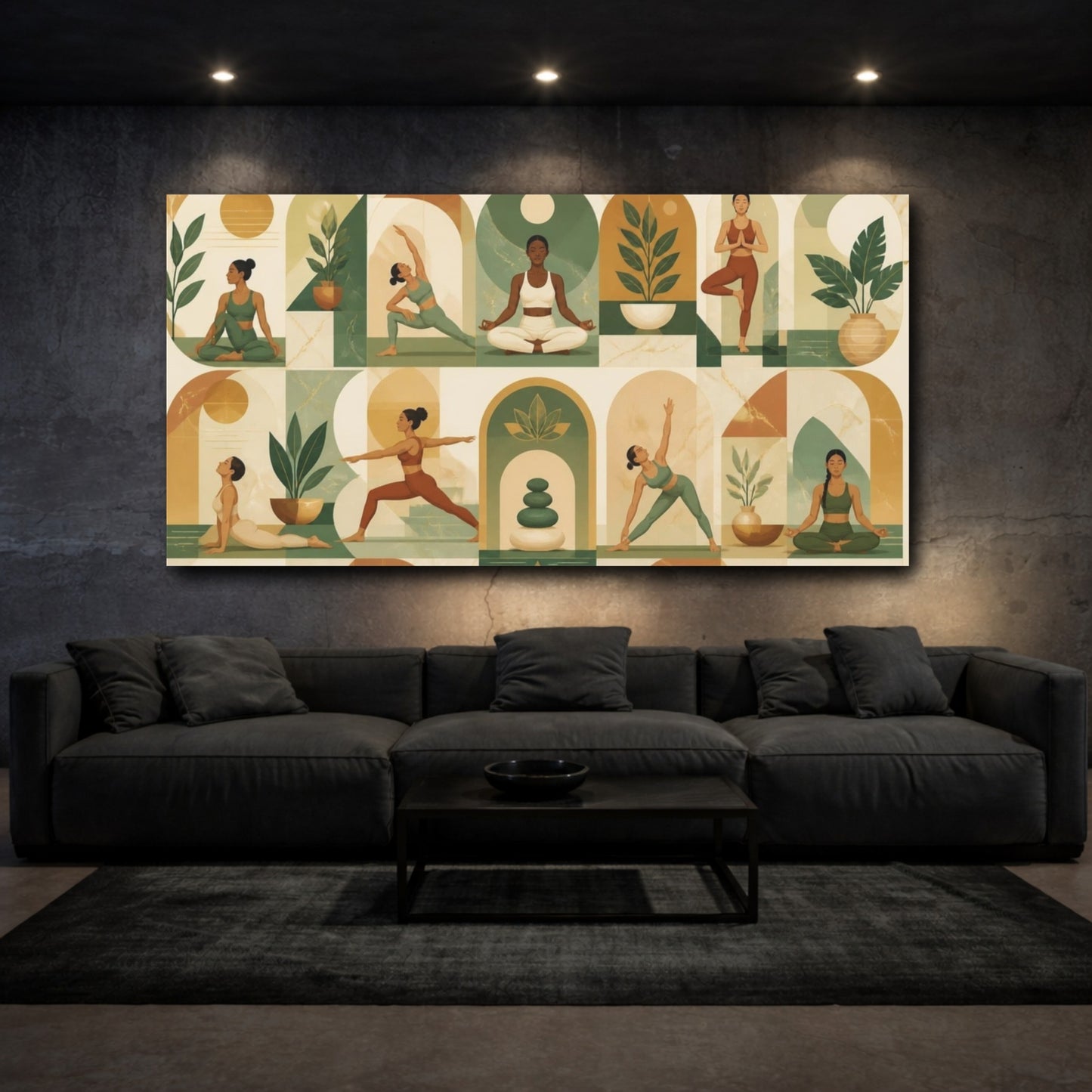 Mockup 3. Yoga Wellness Poses Marble Arches Potted shown as canvas print