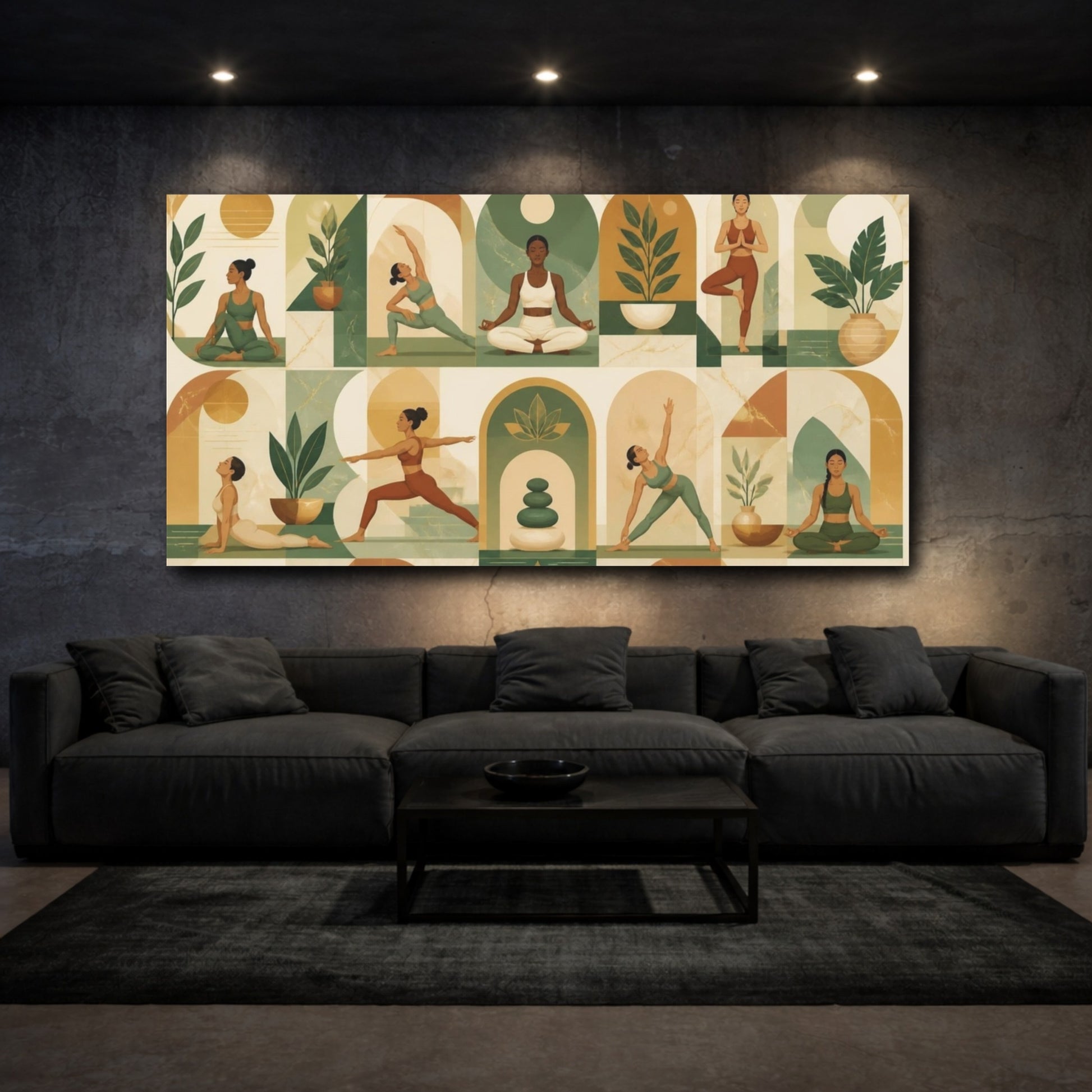 Mockup 3. Yoga Wellness Poses Marble Arches Potted shown as canvas print