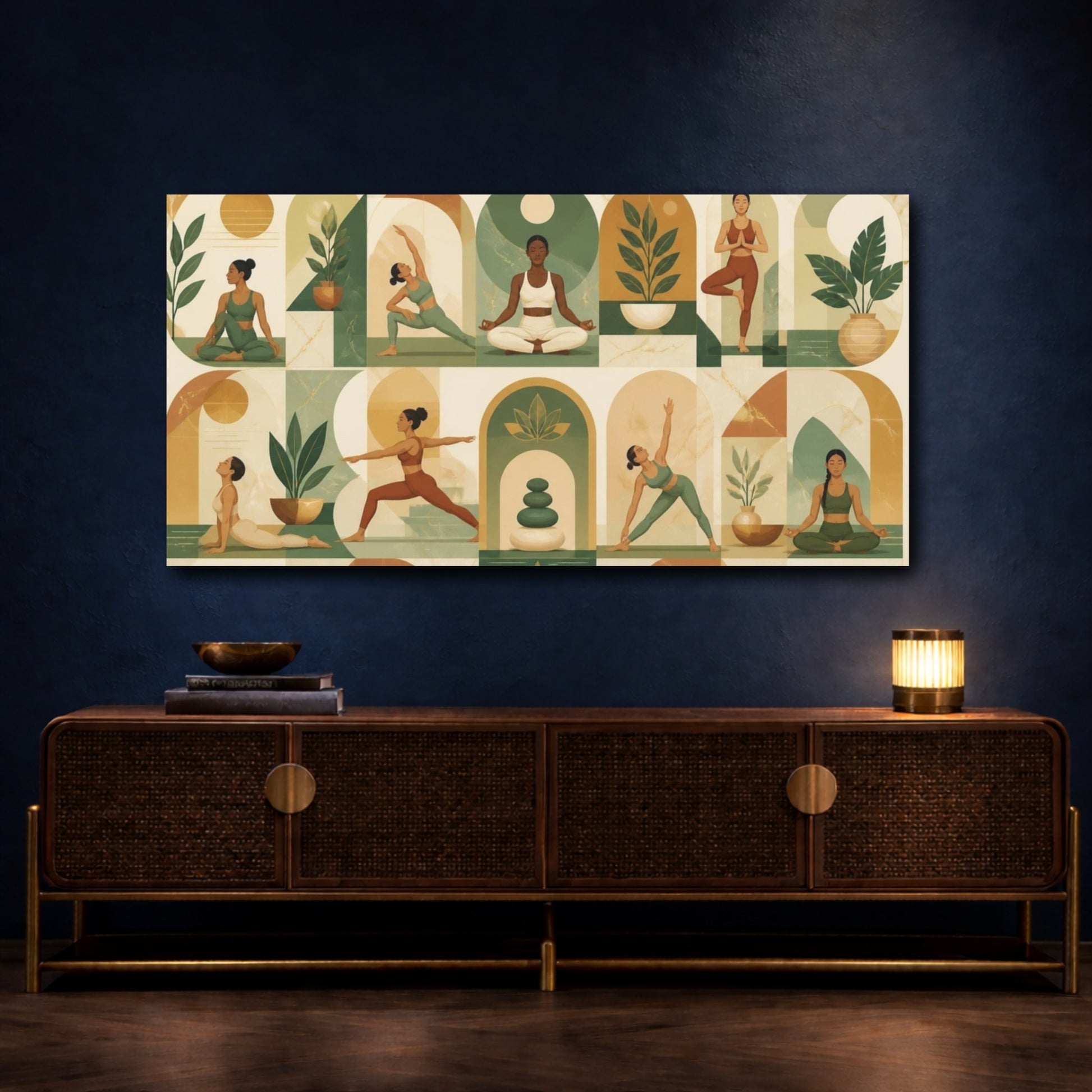 Mockup 4. Yoga Wellness Poses Marble Arches Potted shown as canvas print