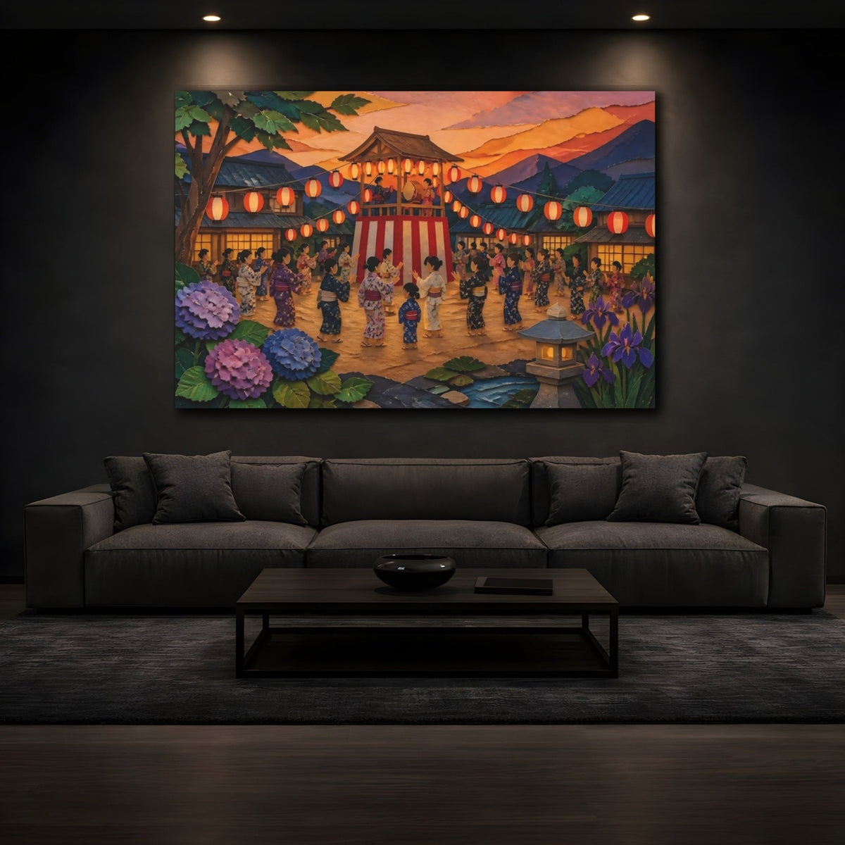 Yukata Dancers At Lantern Festival Canvas Print – Living Room, Above Fireplace - YesArtYes