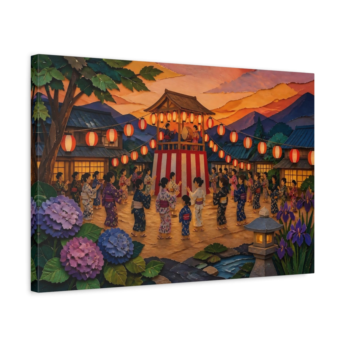 Side Mockup 3. Yukata Dancers At Lantern Festival shown as canvas print