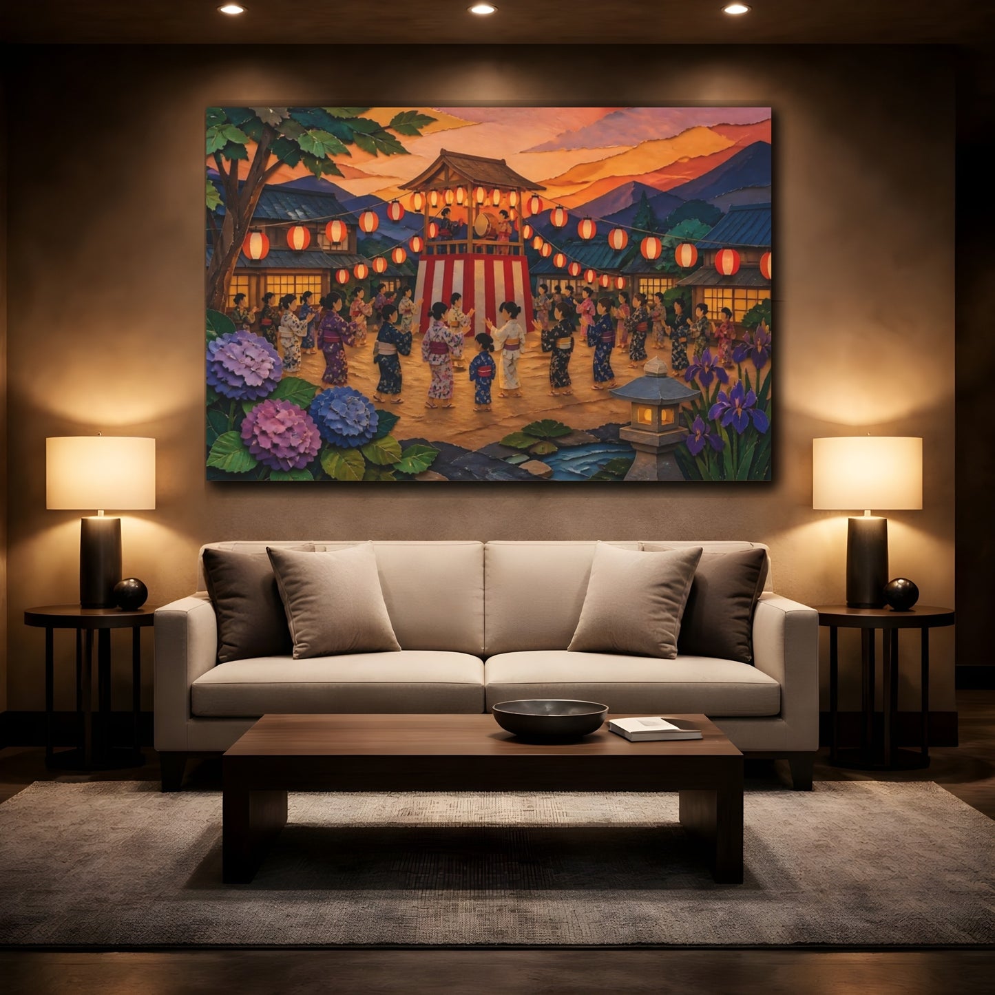 Mockup 2. Yukata Dancers At Lantern Festival shown as canvas print