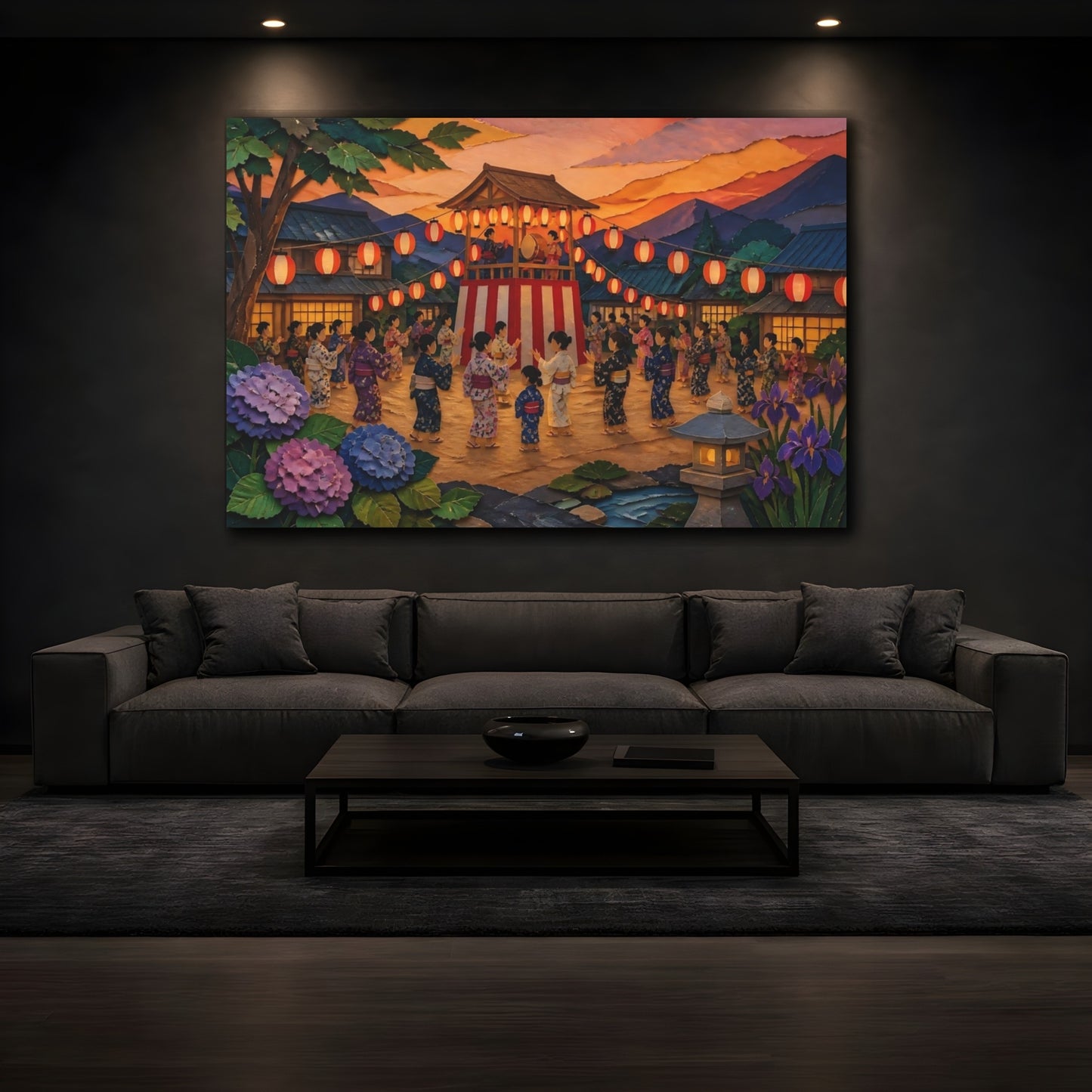 Mockup 3. Yukata Dancers At Lantern Festival shown as canvas print