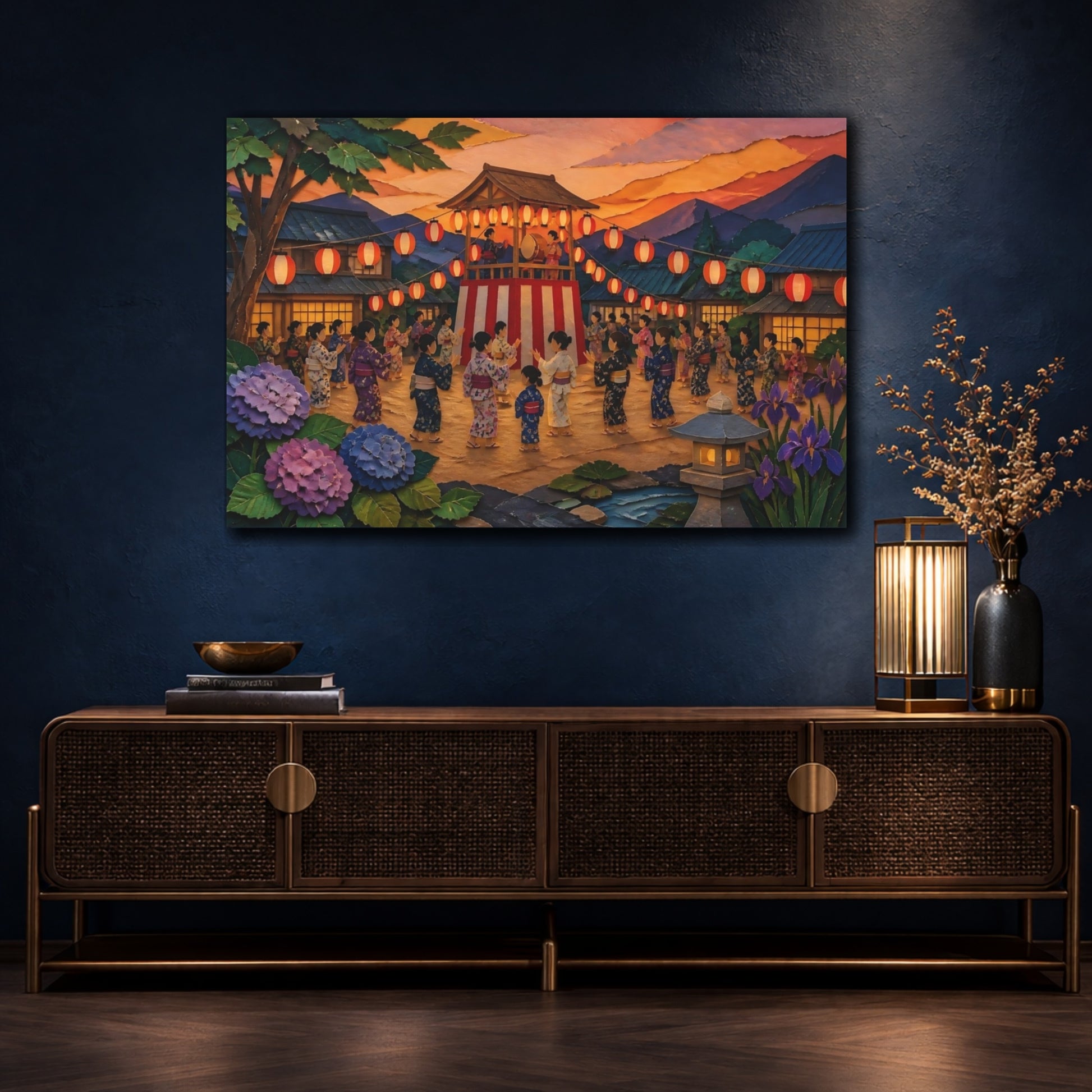 Mockup 4. Yukata Dancers At Lantern Festival shown as canvas print