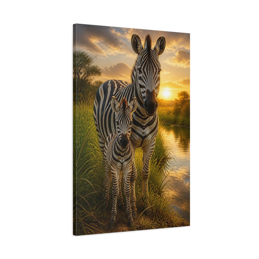 Main Mockup. Zebra Animals At Sunset shown as canvas print
