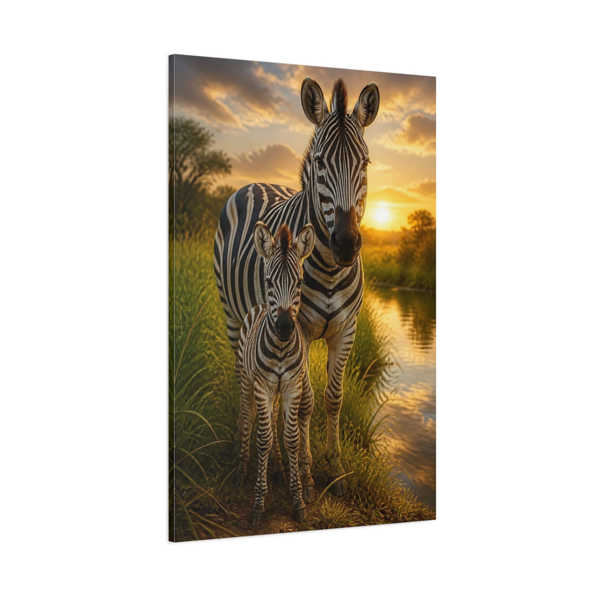 Side Mockup 1. Zebra Animals At Sunset shown as canvas print